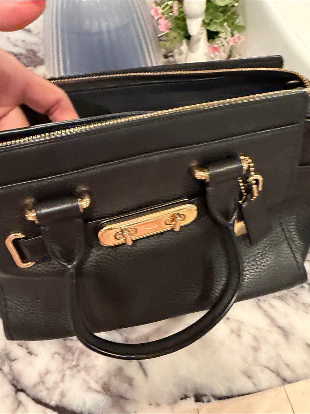 Coach Black Pebbled Leather Satchel with Gold Hardware